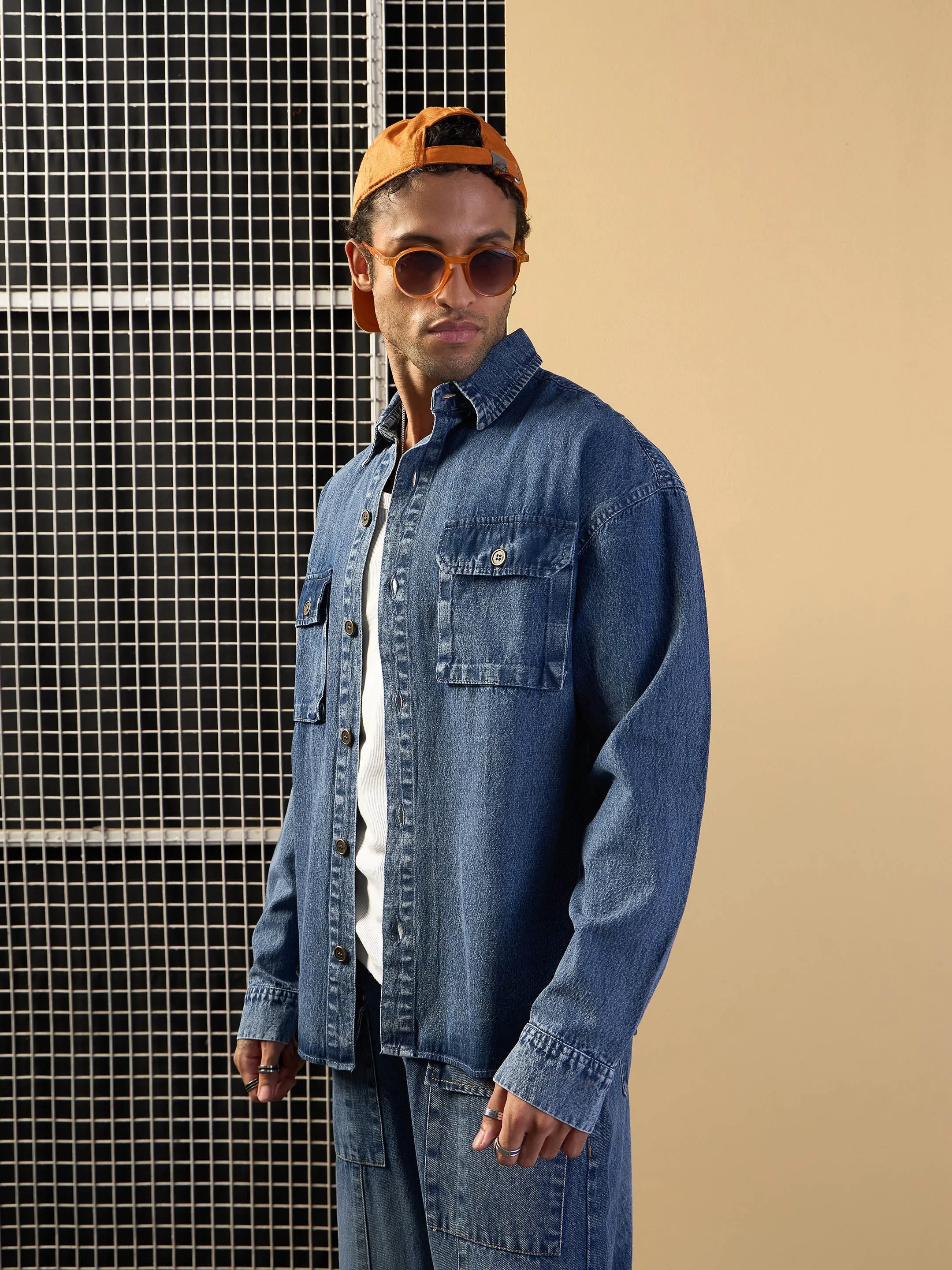 Men Blue Denim Oversize Shacket