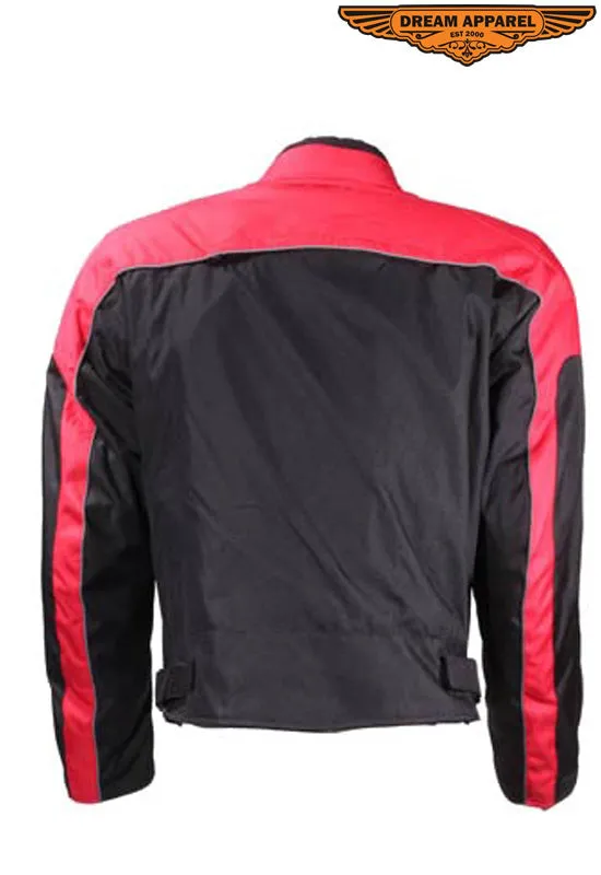 Mens Black and Red Mesh and Nylon Motorcycle Jacket