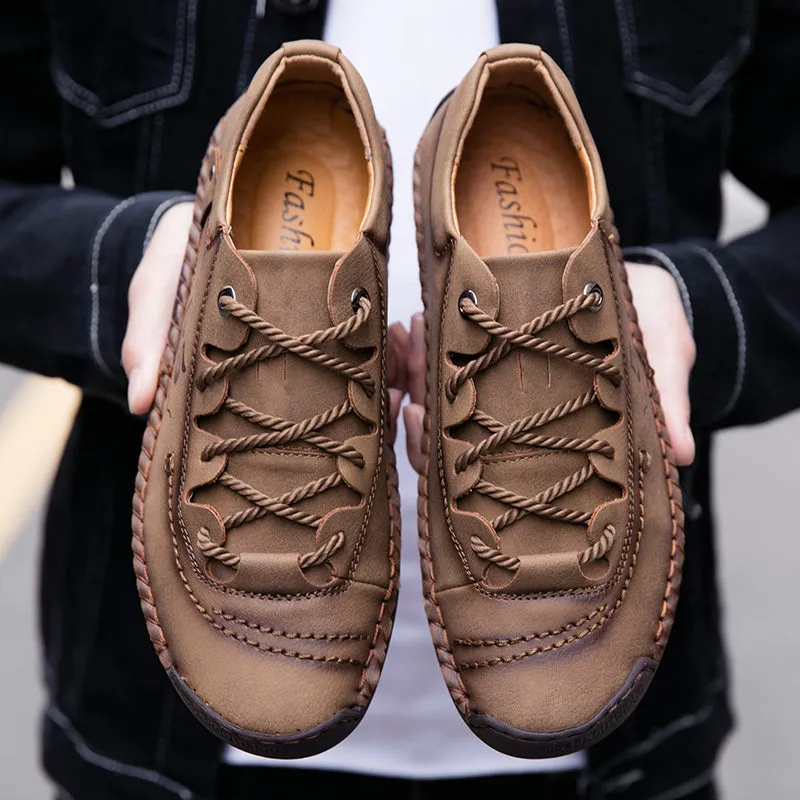 Men's Spring/Autumn Casual Leather Handmade Breathable Loafers/Sneakers | Plus Size