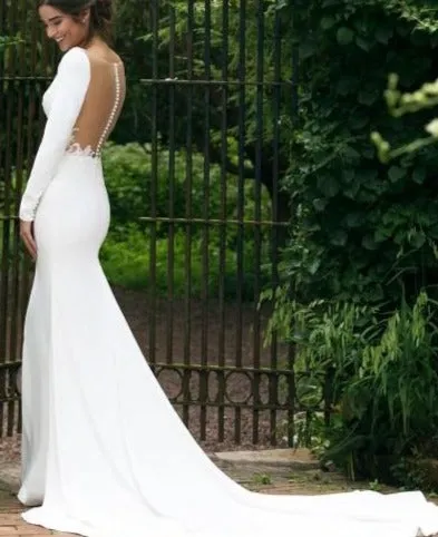 Mermaid Long Sleeve Sexy Sheer Back Wedding Dress