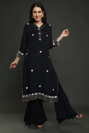 Midnight Blue Embroidered Gharara Set