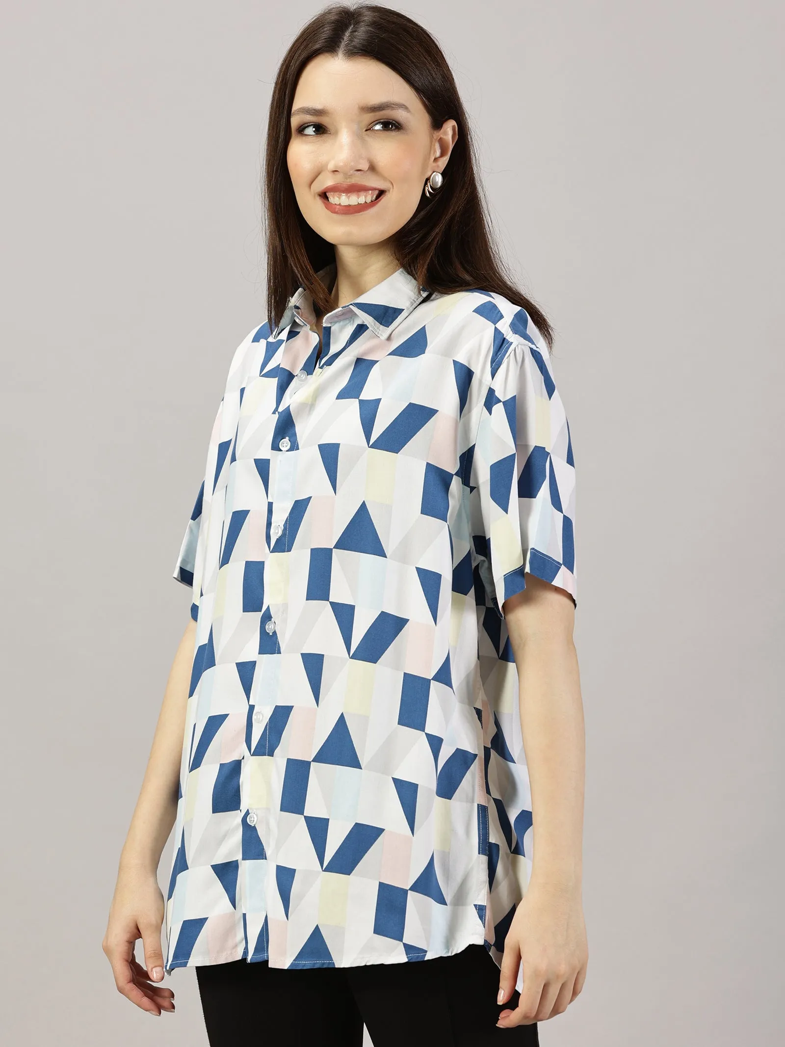 Minimalist Geometry Half-Sleeve Oversized Shirt