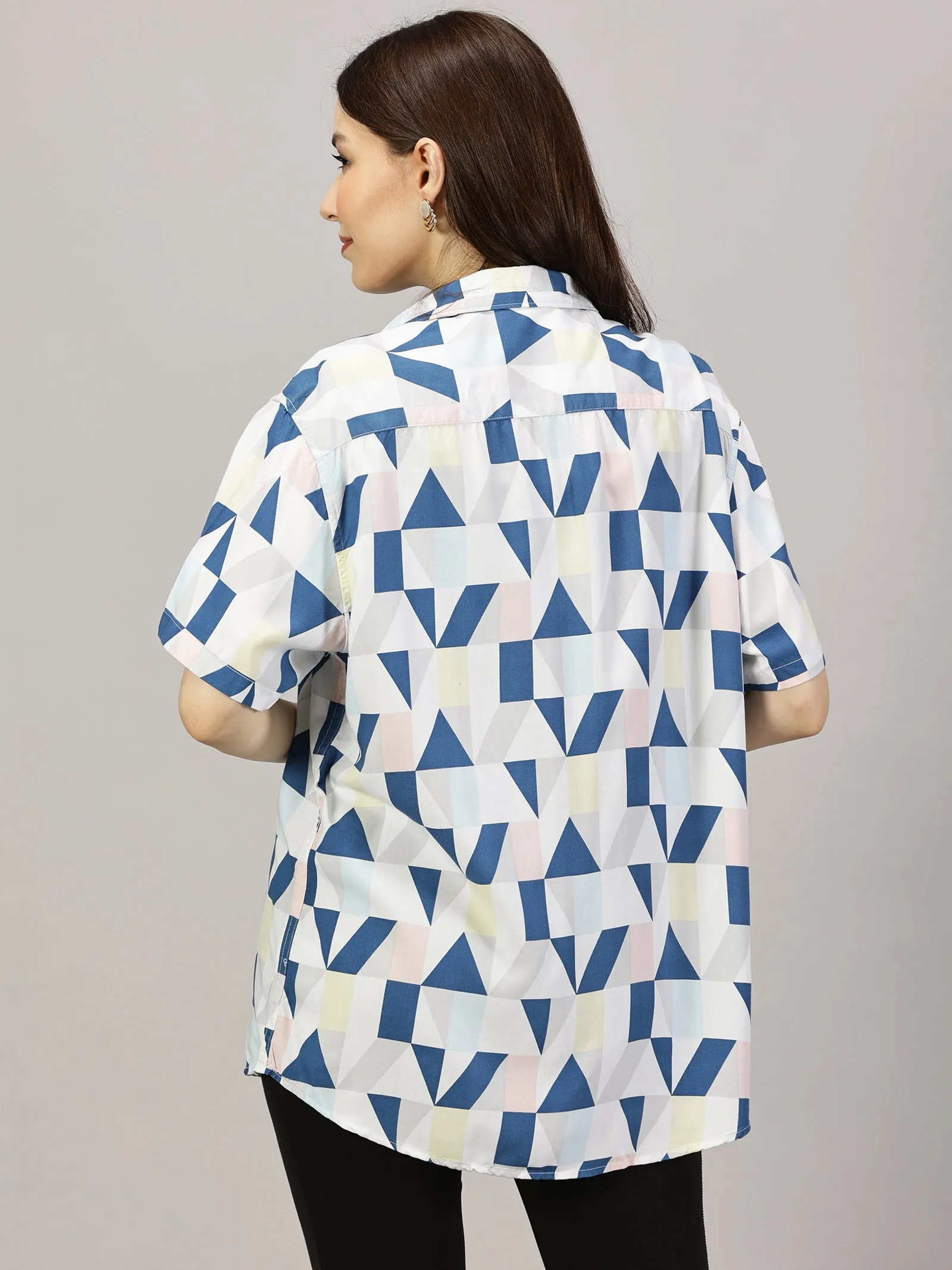 Minimalist Geometry Half-Sleeve Oversized Shirt