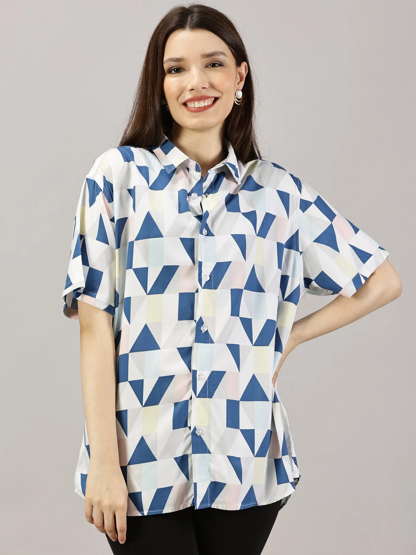 Minimalist Geometry Half-Sleeve Oversized Shirt