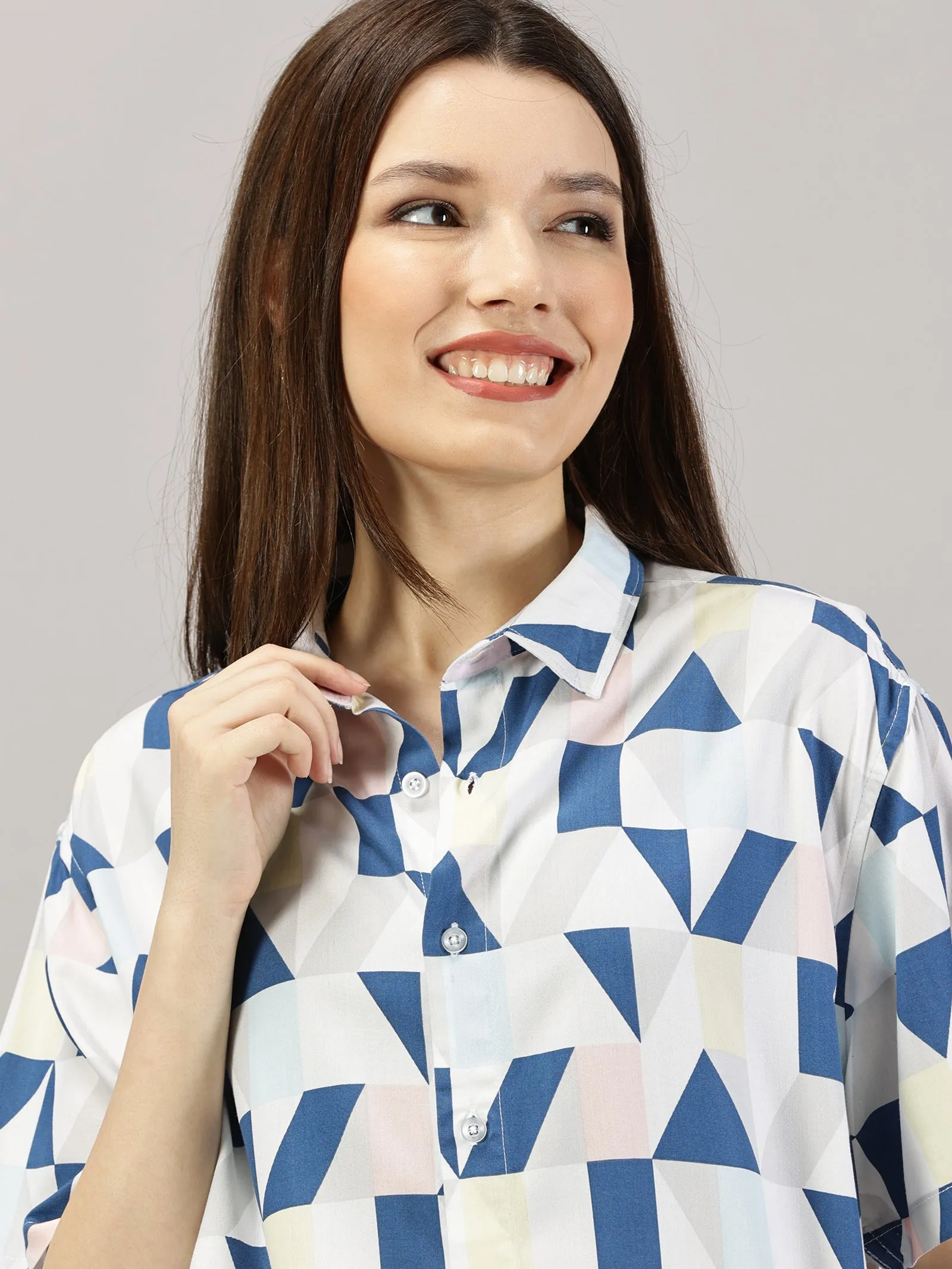 Minimalist Geometry Half-Sleeve Oversized Shirt