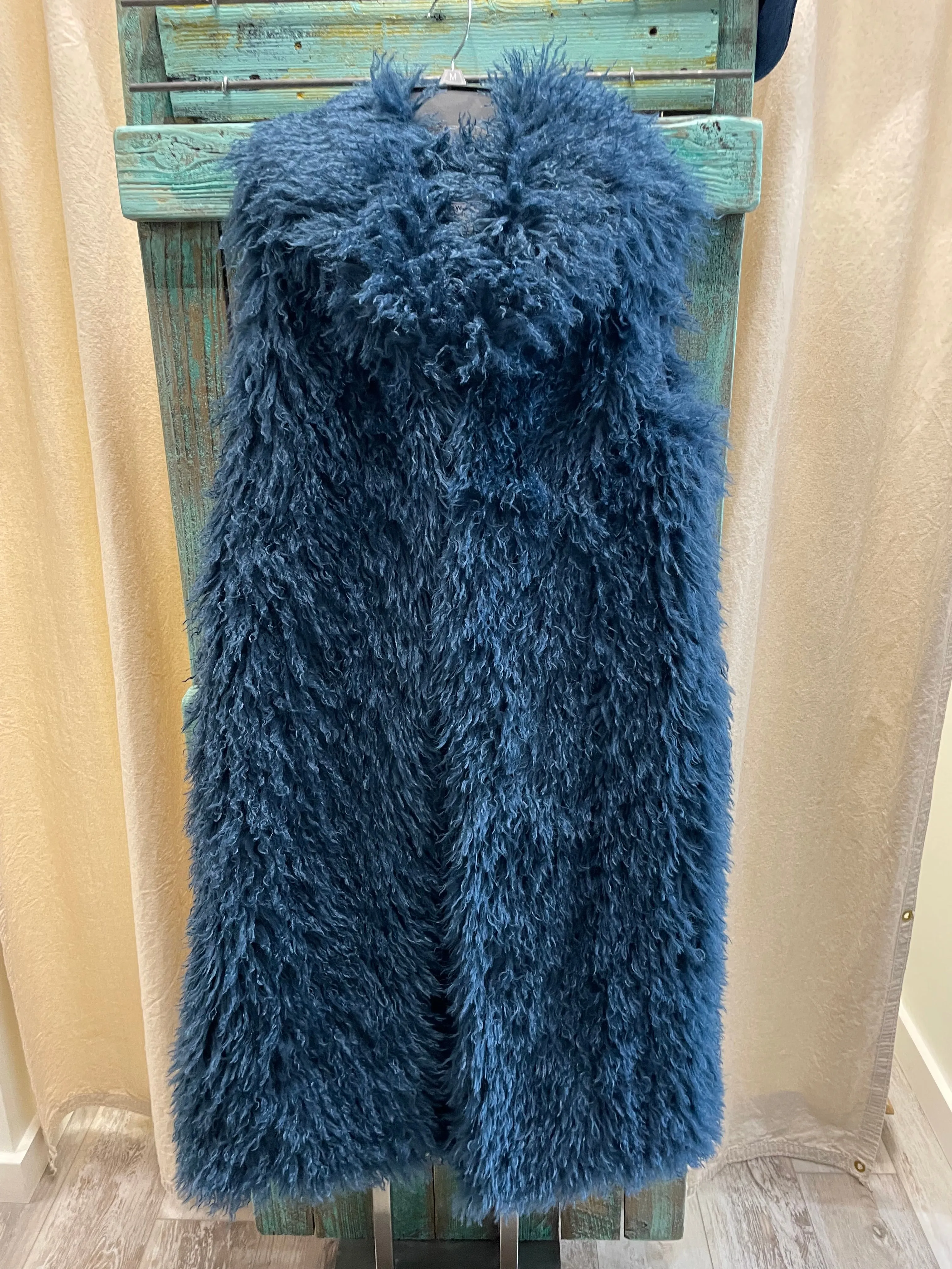 Mongolian Fur Jacket in Turquoise