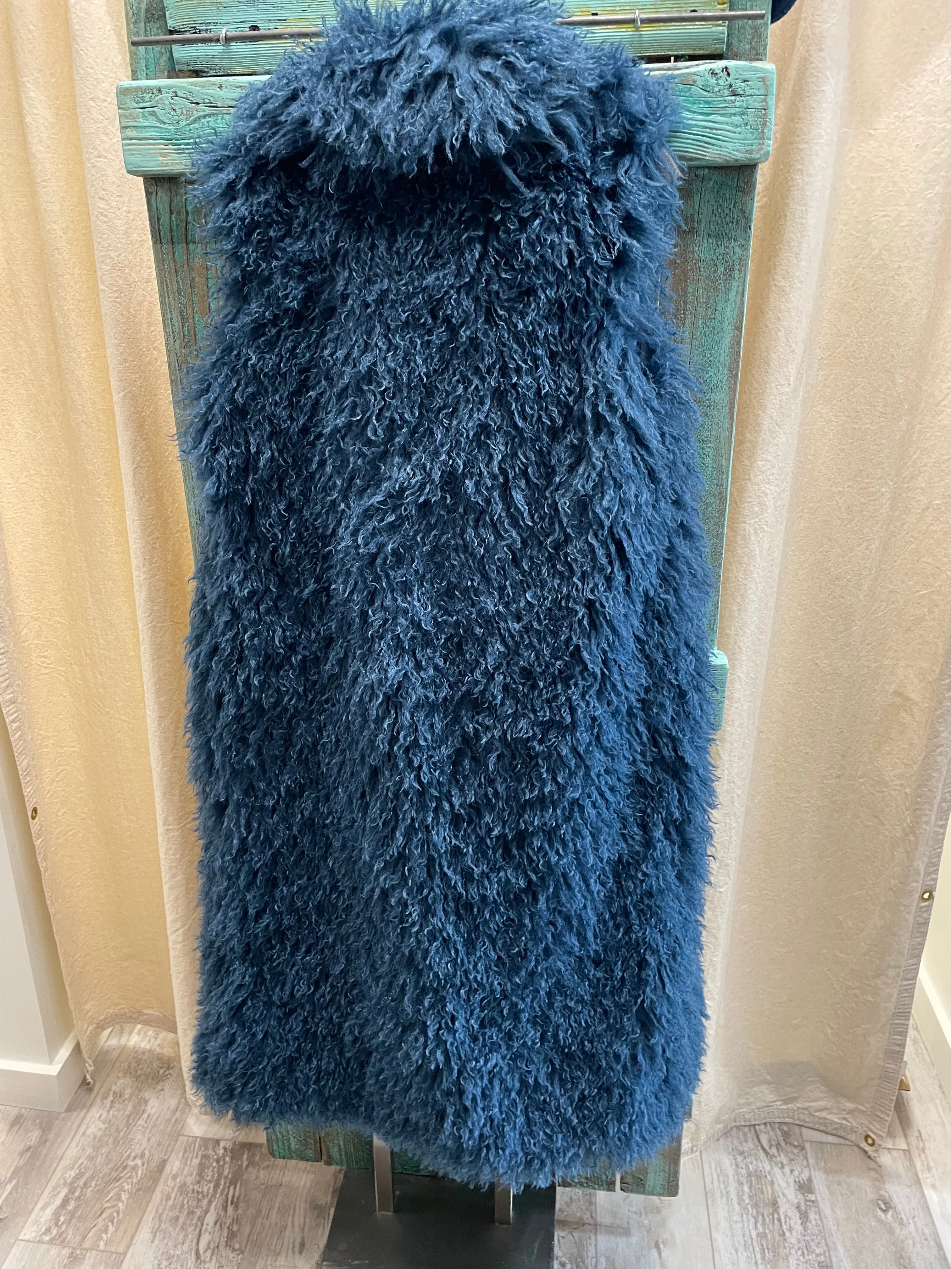 Mongolian Fur Jacket in Turquoise