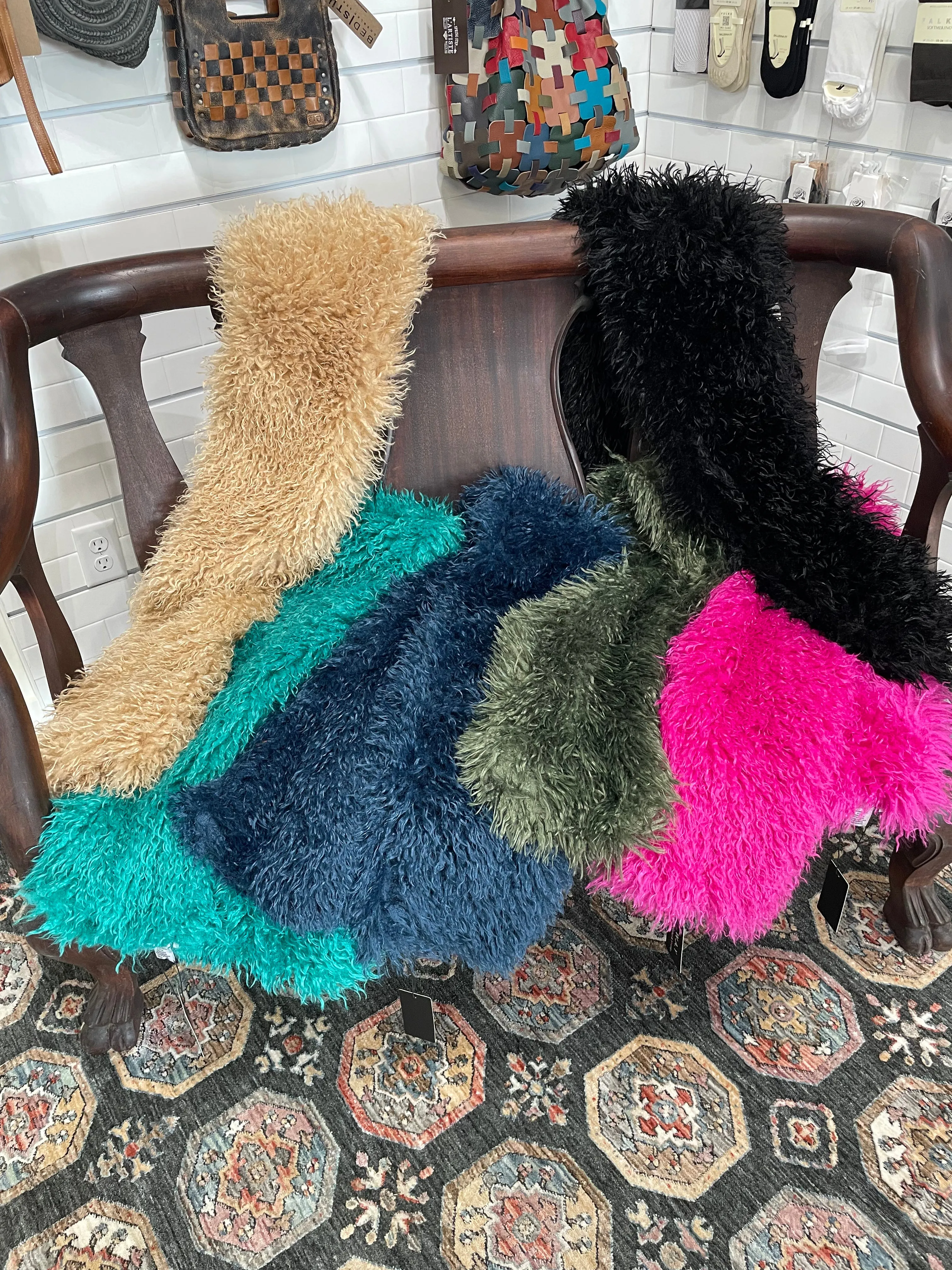 Mongolian Fur Jacket in Turquoise