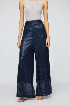 Moonlight Navy Sequin Flare Fit Korean Pants