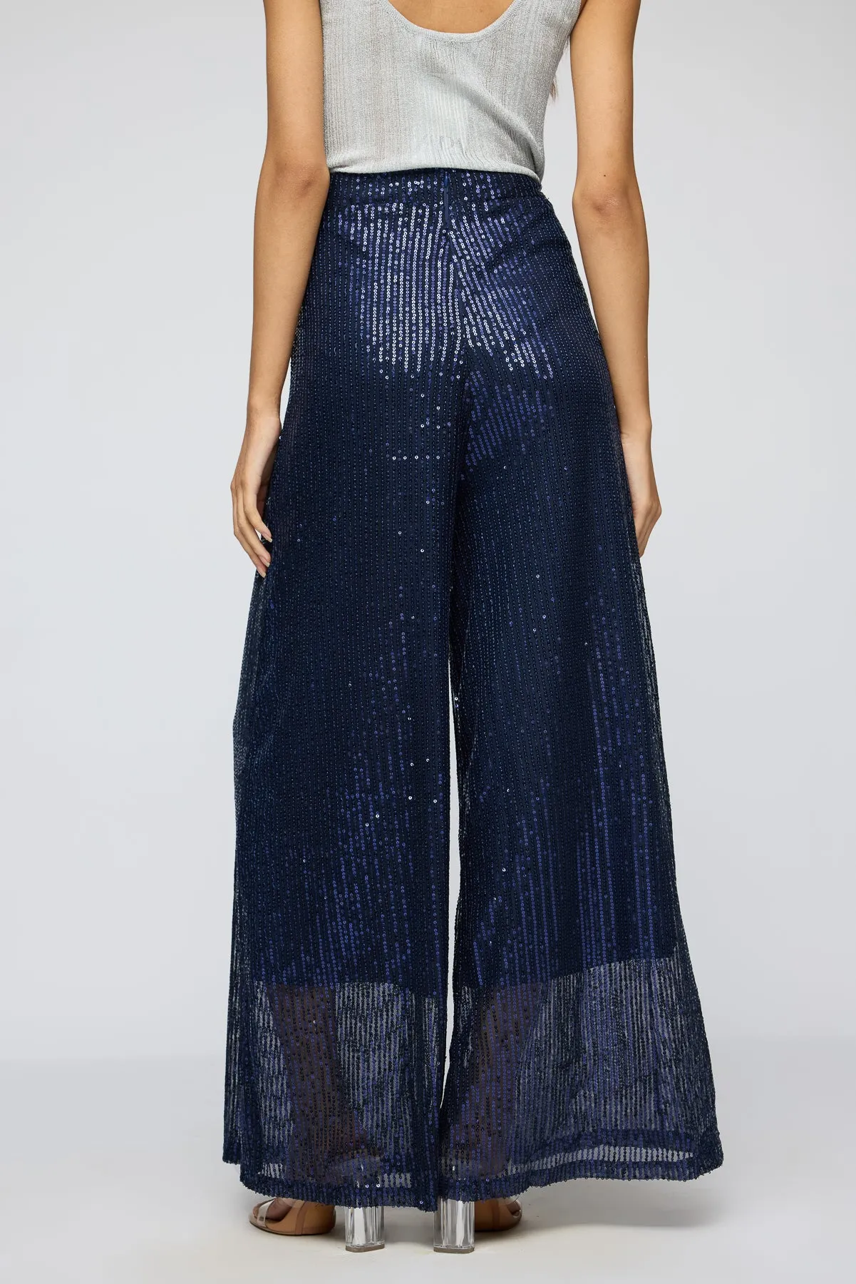 Moonlight Navy Sequin Flare Fit Korean Pants