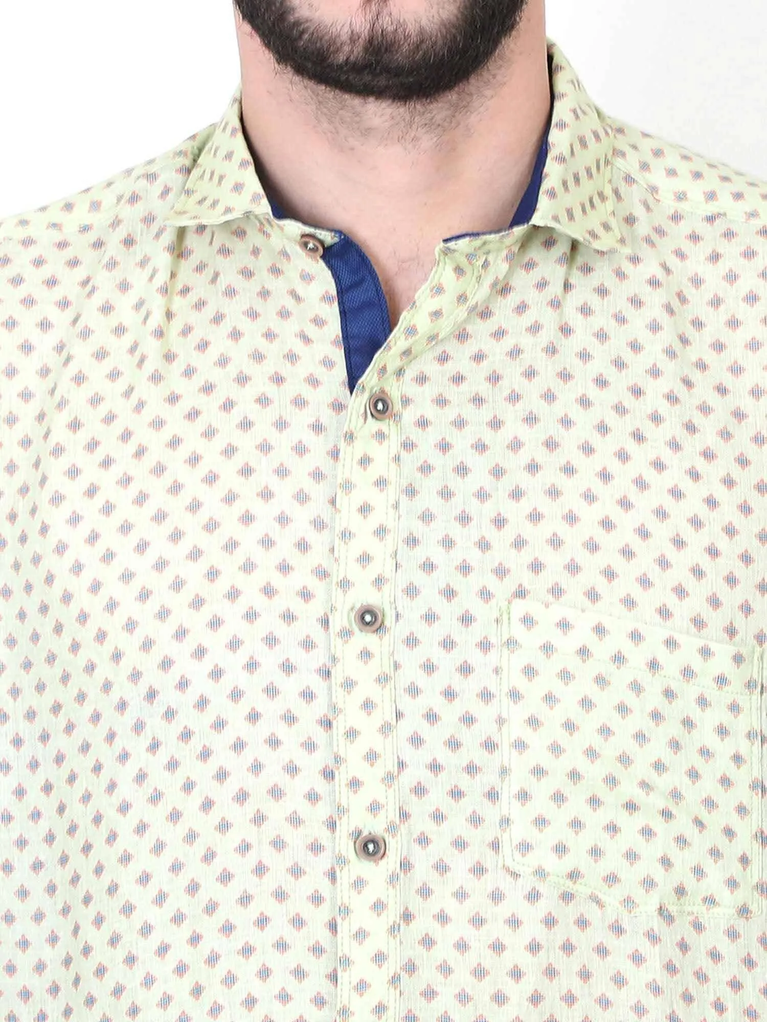 Mustured Color Digital Printed Full Sleeve Shirt Men's Plus Size