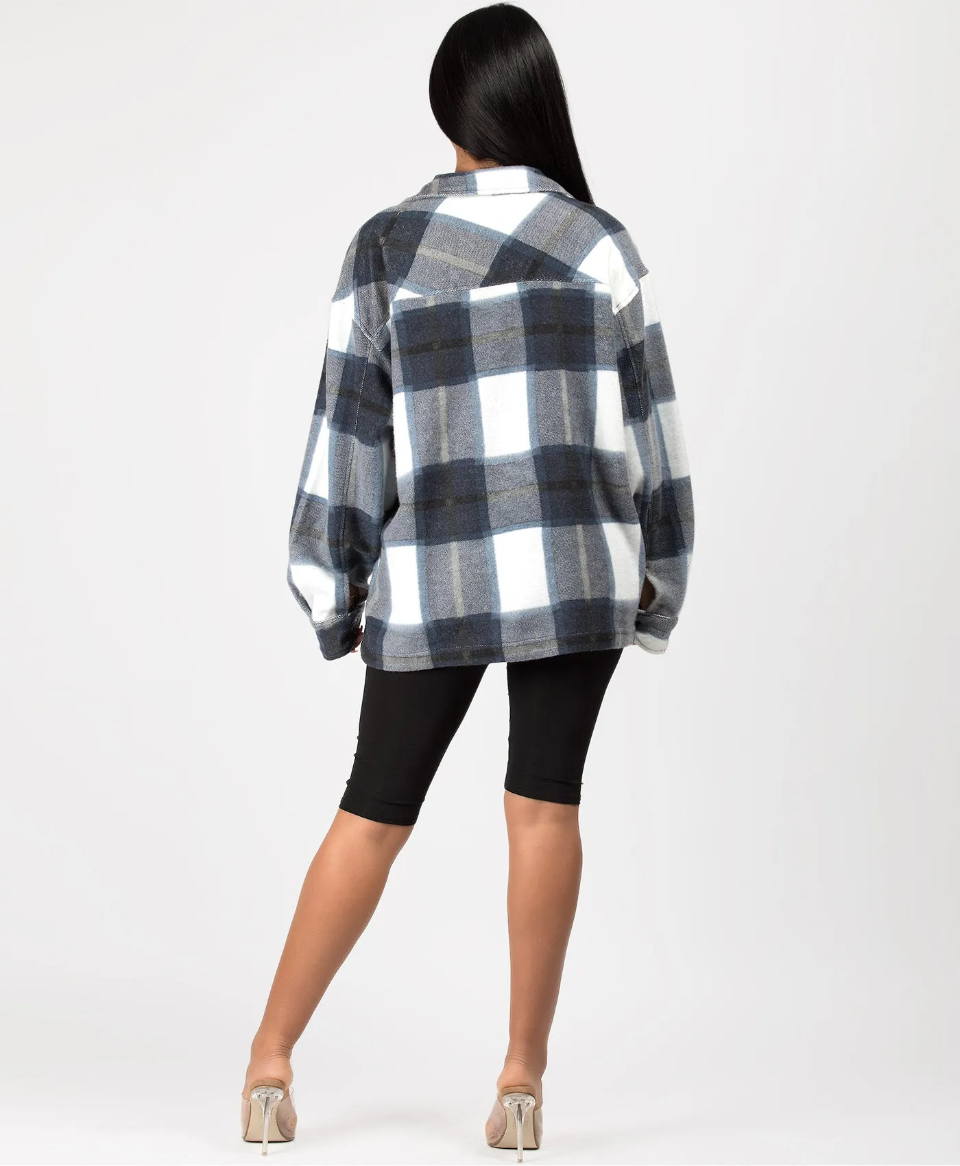 Navy Fleece Oversized Check Shirt Shacket