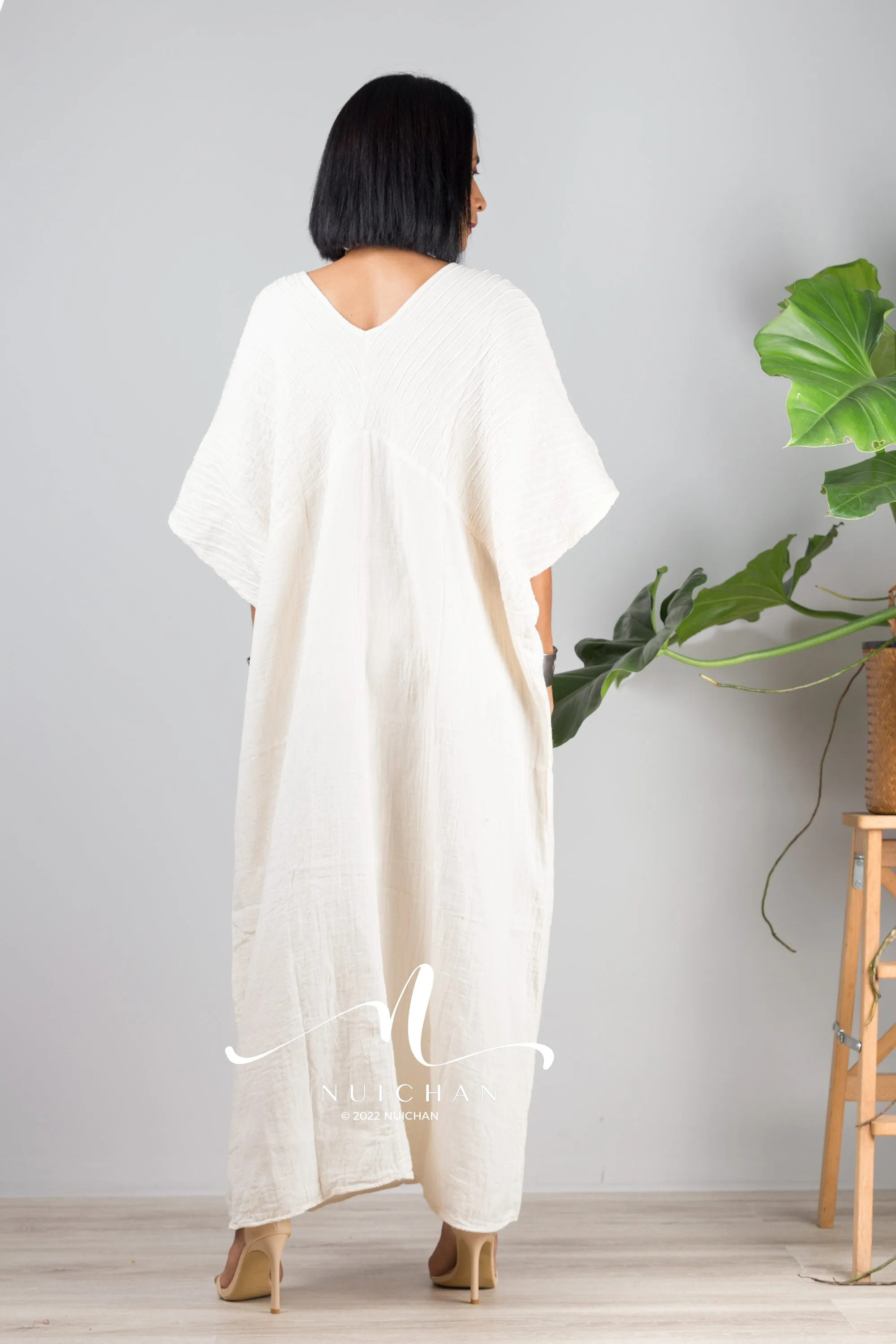 Off white cotton kaftan dress