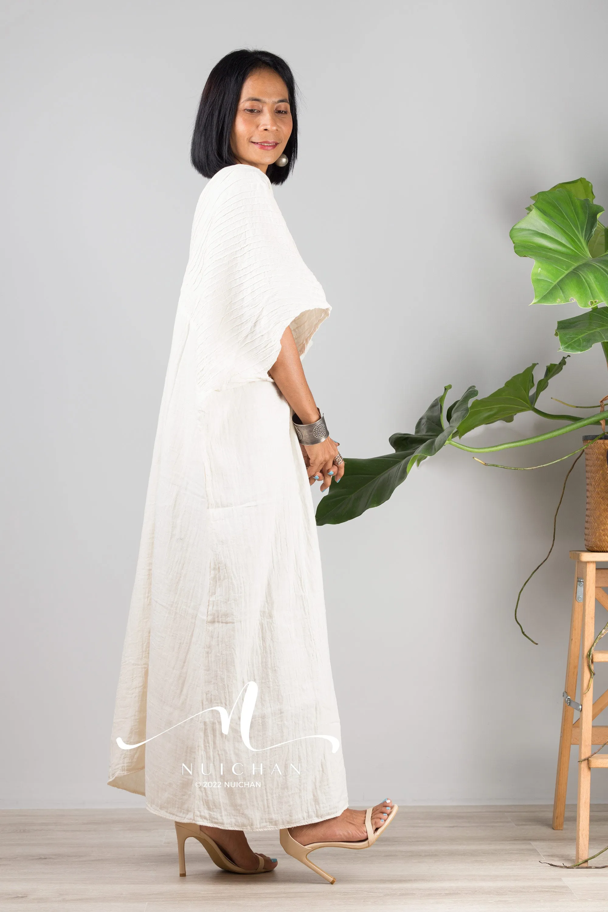 Off white cotton kaftan dress