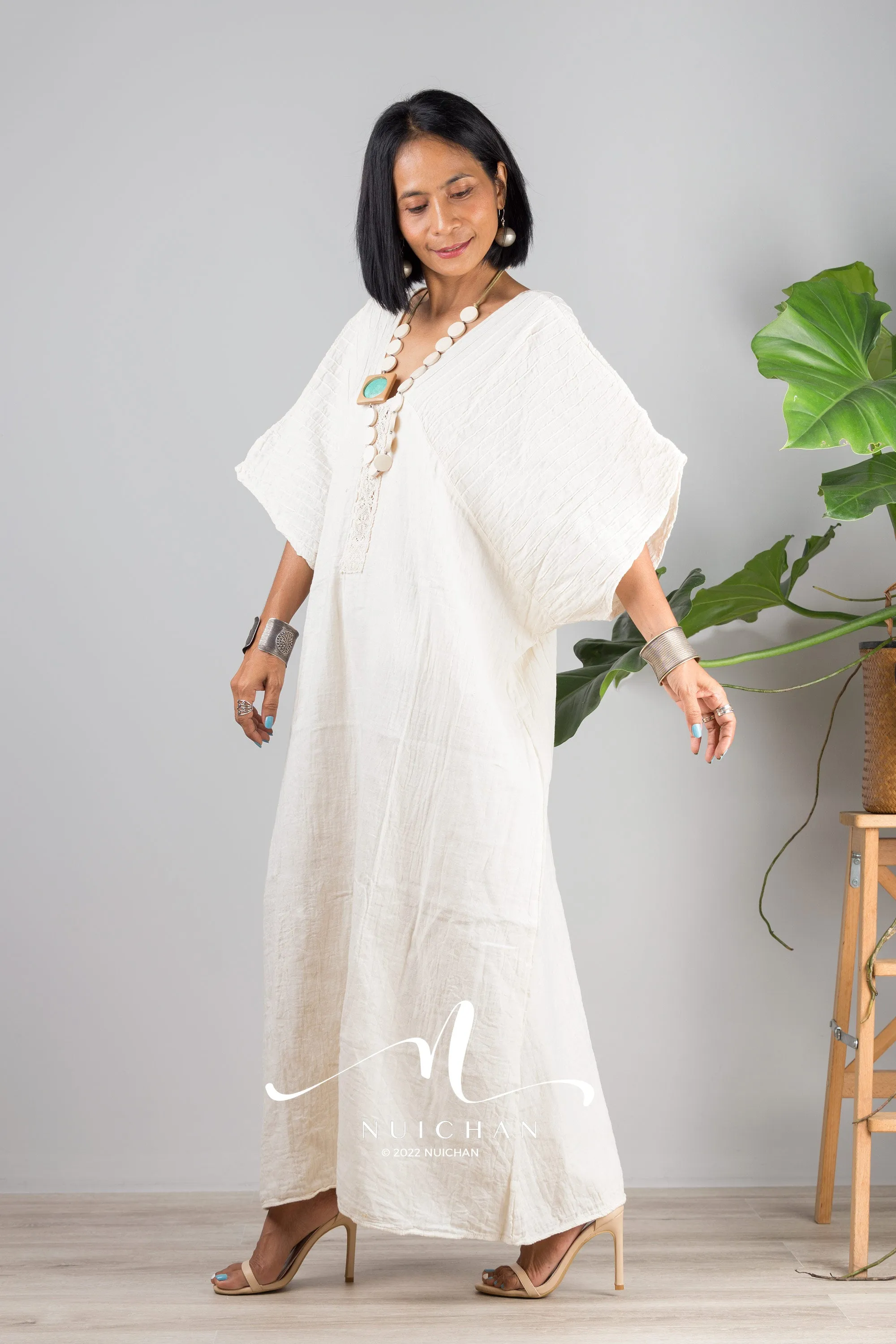 Off white cotton kaftan dress