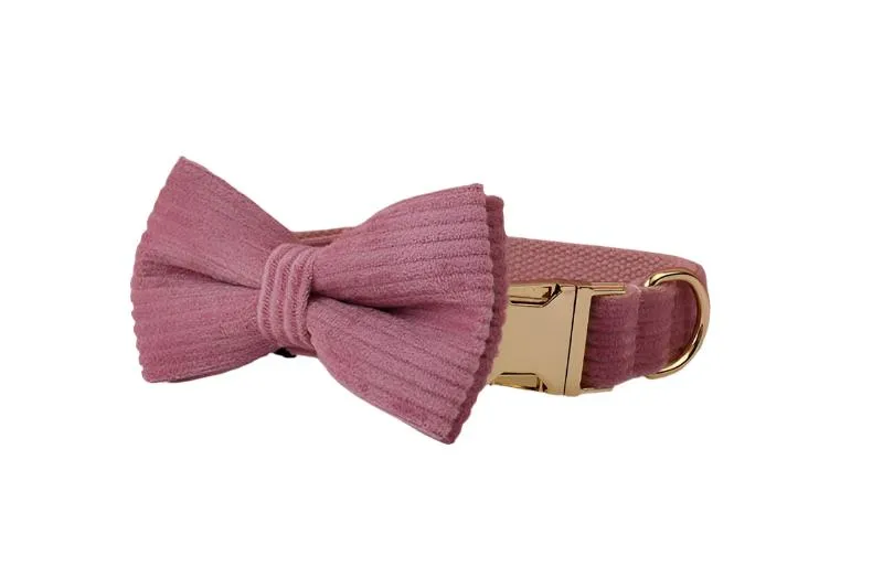 Old Rose Pink Velvet Dog Collar with Detachable Bow Tie - Personalized