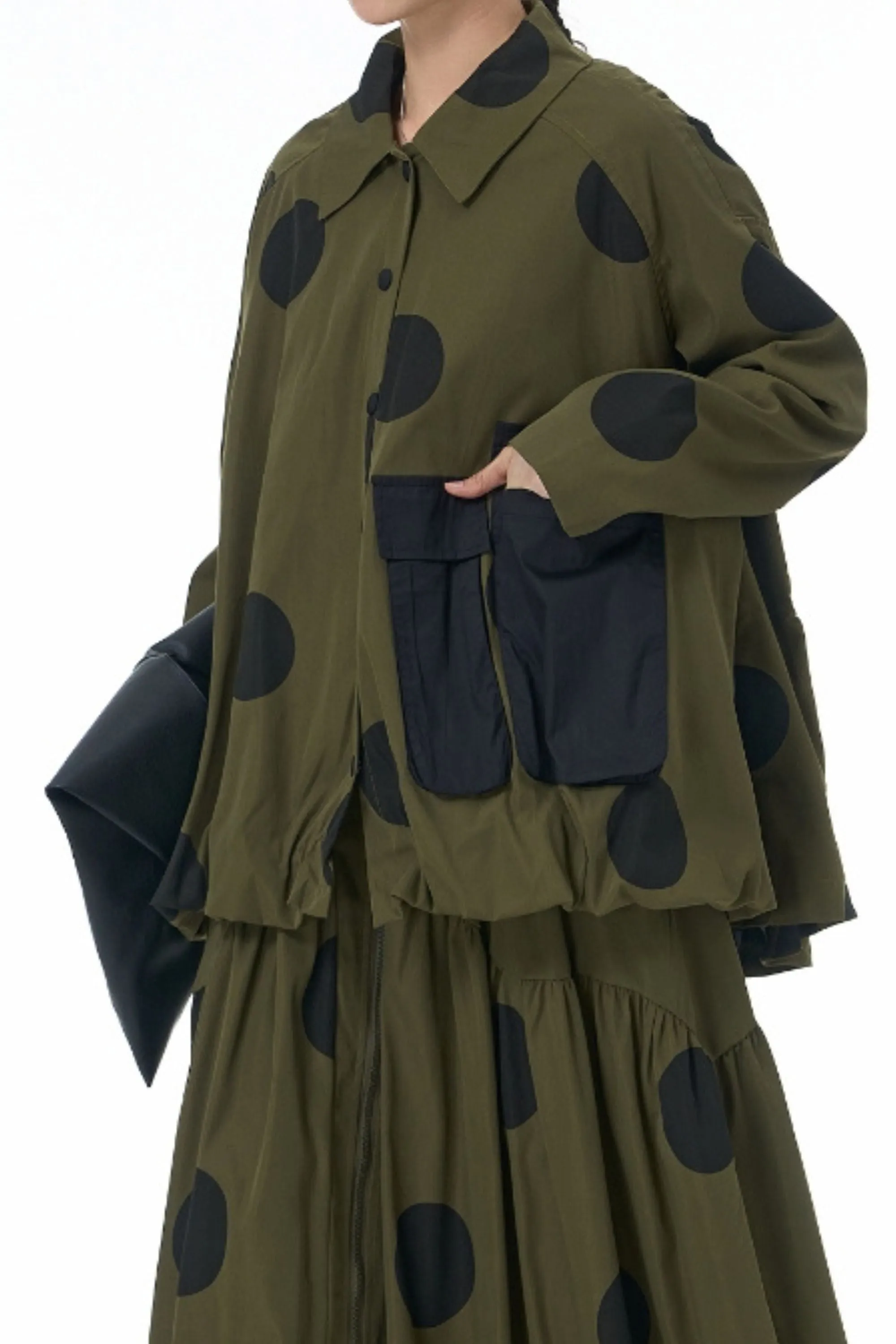 Olive Jacket With Black Polka Dot