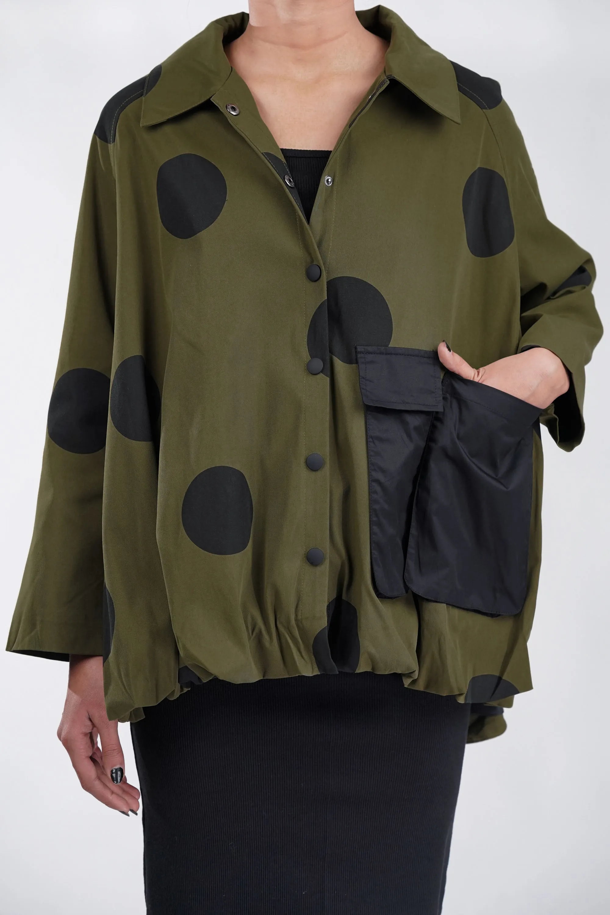 Olive Jacket With Black Polka Dot