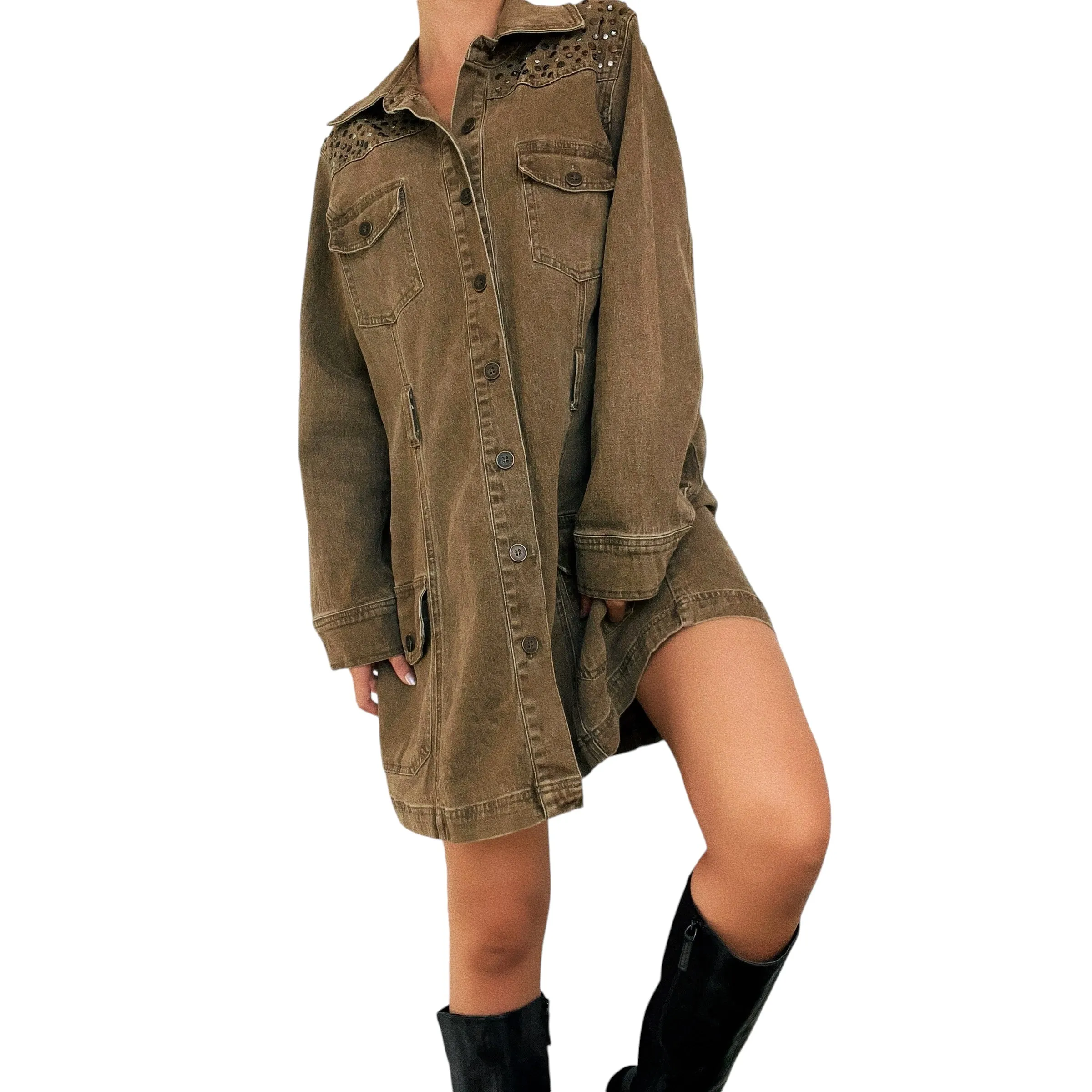 Olive Studded Shacket