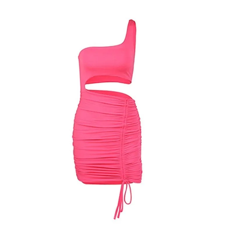 One Shoulder Hollow Out Ruched Dress