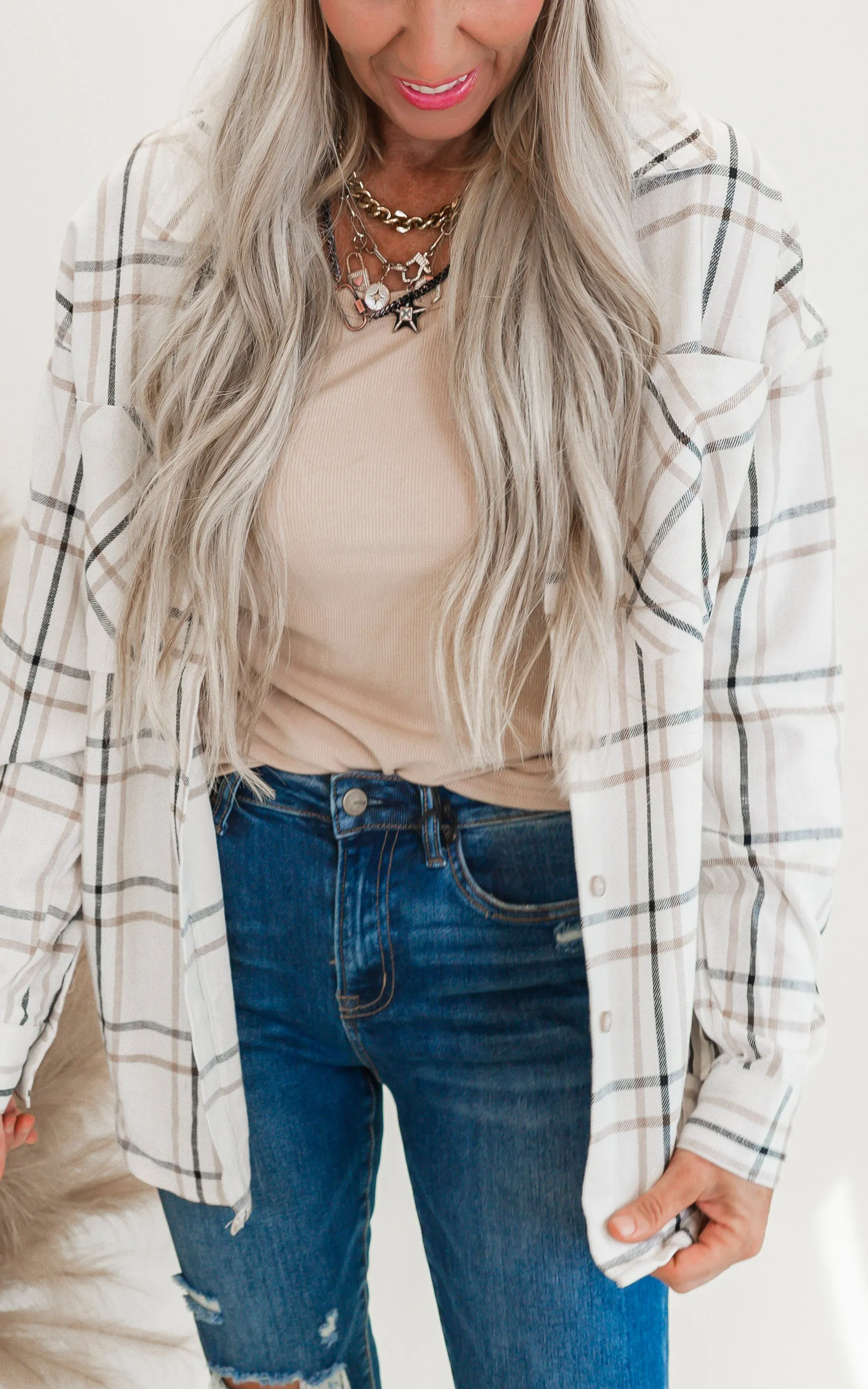 Oversized Plaid Linen Blend Shirt