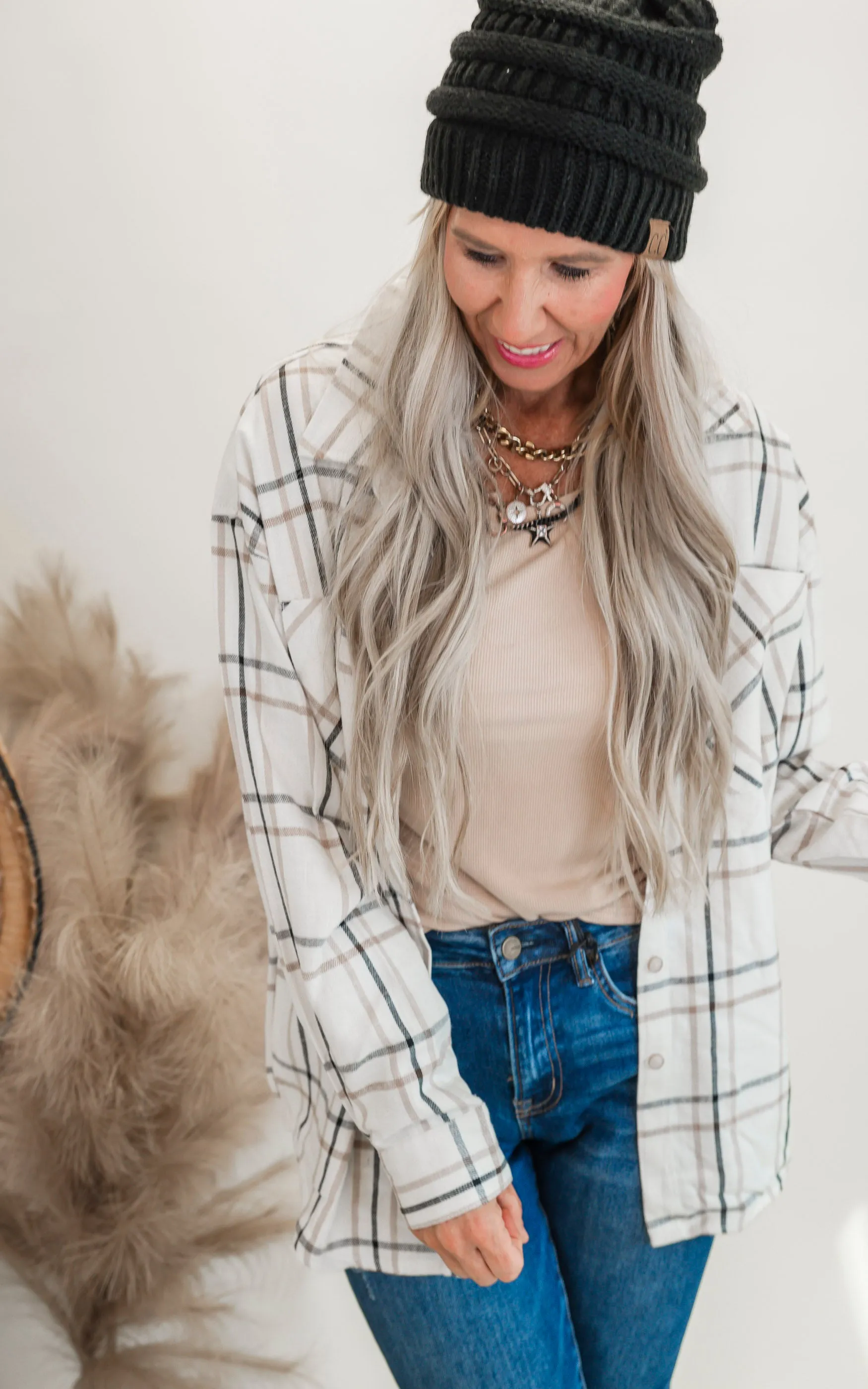 Oversized Plaid Linen Blend Shirt