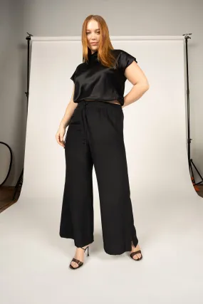 Pajama Wide Leg Silk Pants - Black