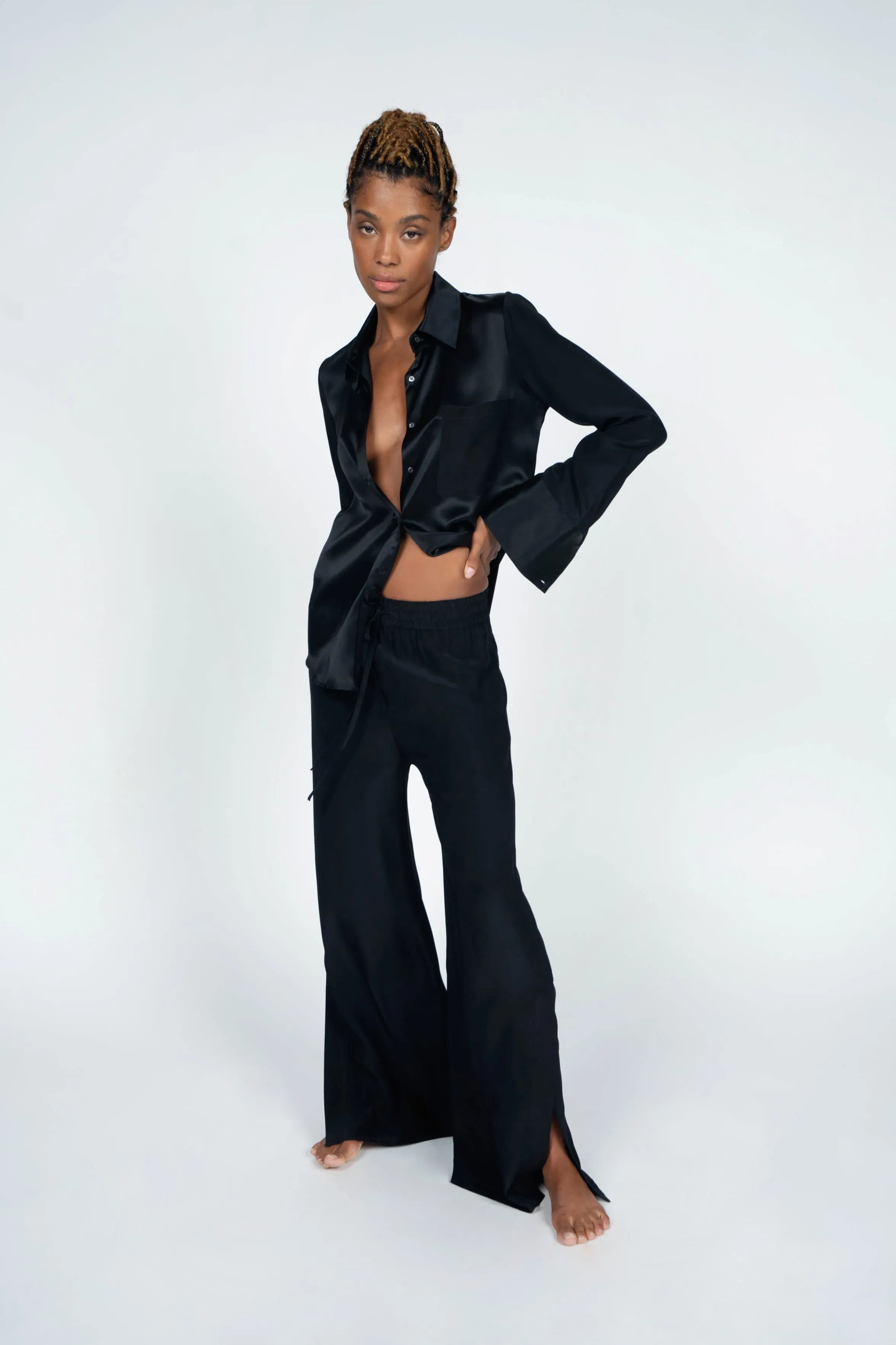 Pajama Wide Leg Silk Pants - Black