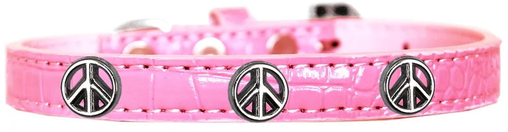 Peace Sign Widget Croc Dog Collar Light Pink Size 16