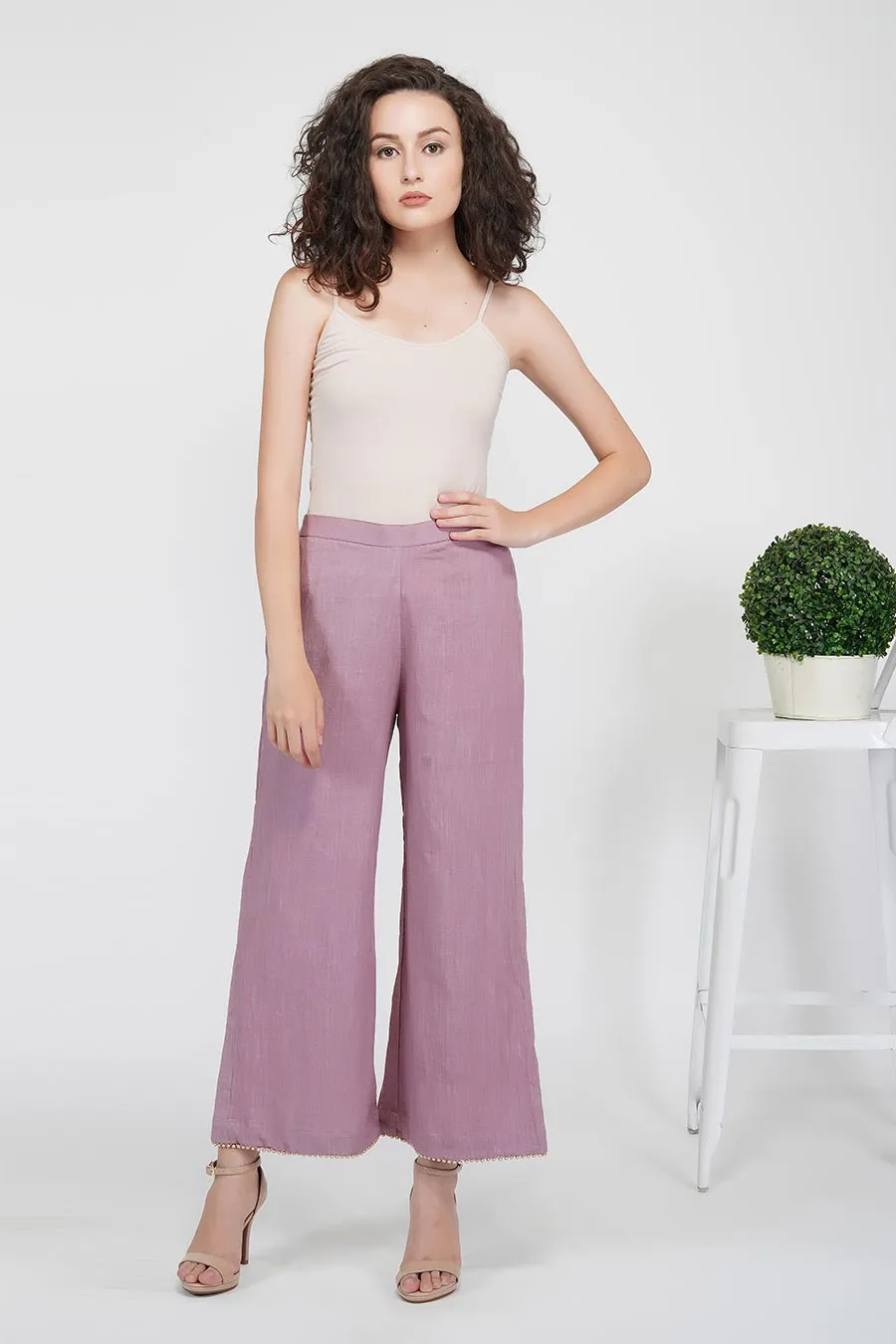 Pearl Hemline Mauve Flared Pants