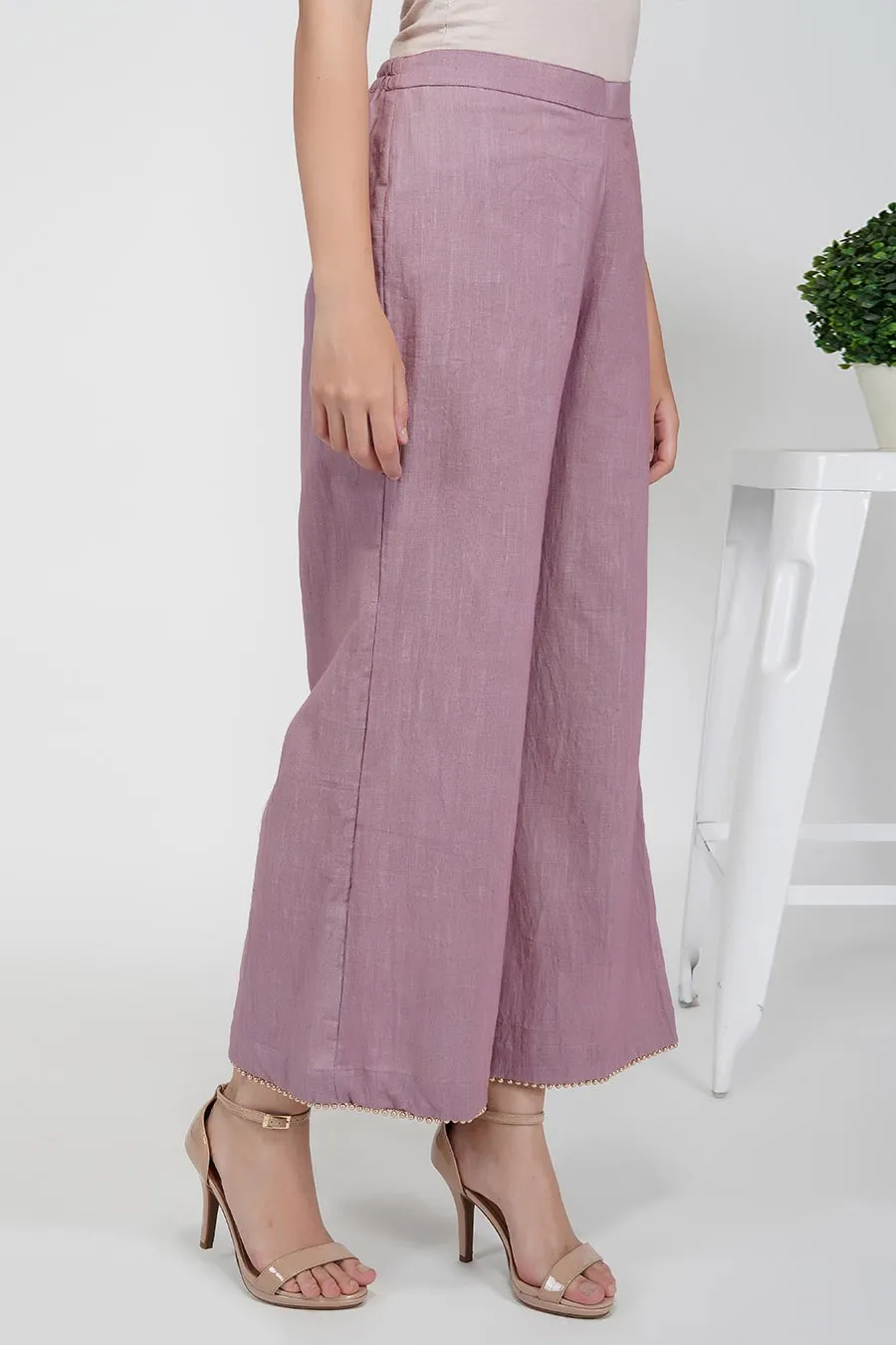 Pearl Hemline Mauve Flared Pants