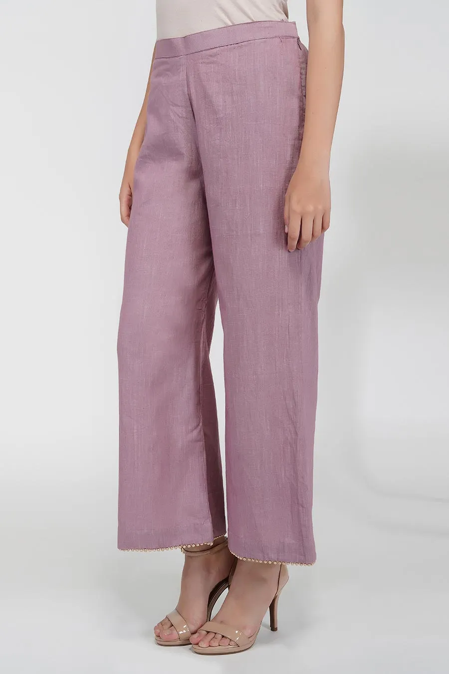 Pearl Hemline Mauve Flared Pants