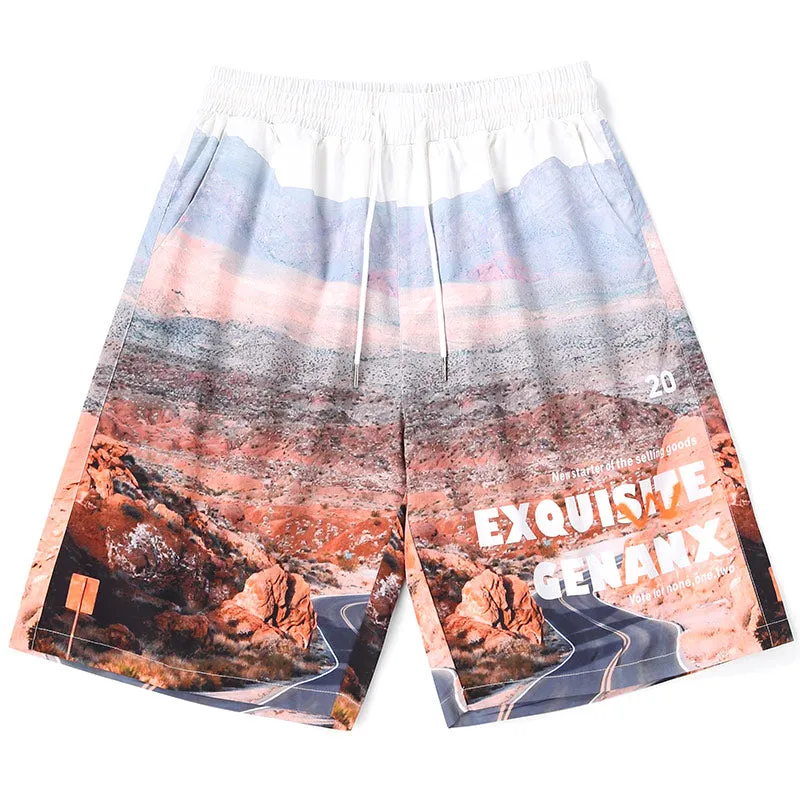 Personalized Scenery Print Loose Straight Shorts