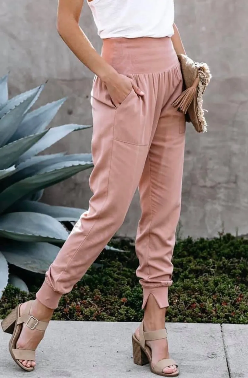 Pink High Waist Joggers w/Pockets