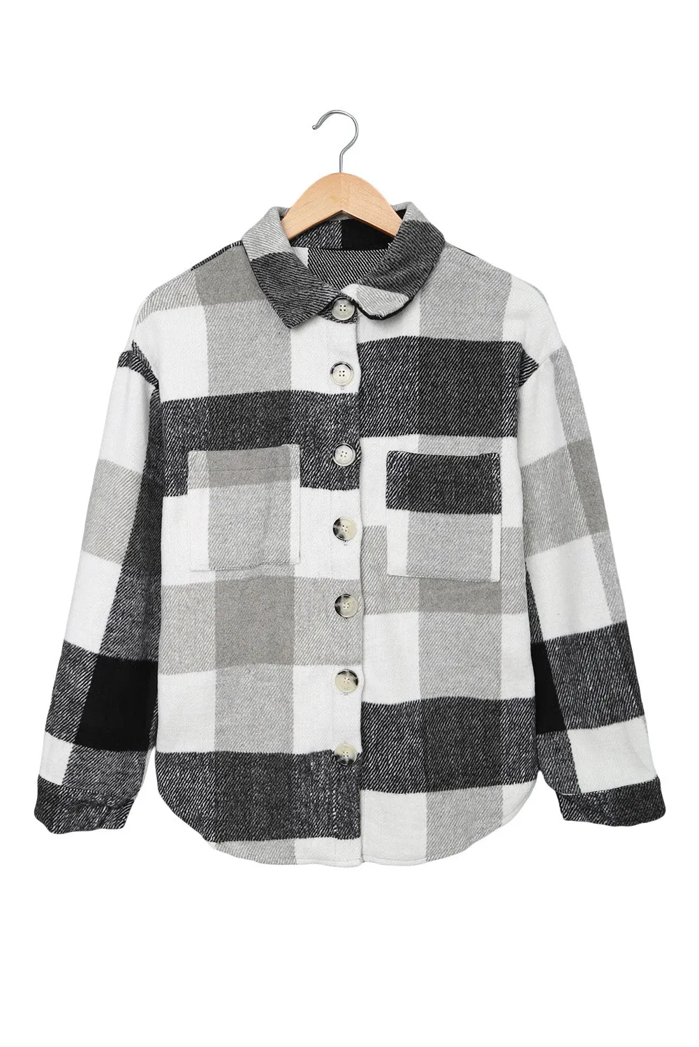 Plaid Color Block Buttoned Pocket Long Sleeve Shacket