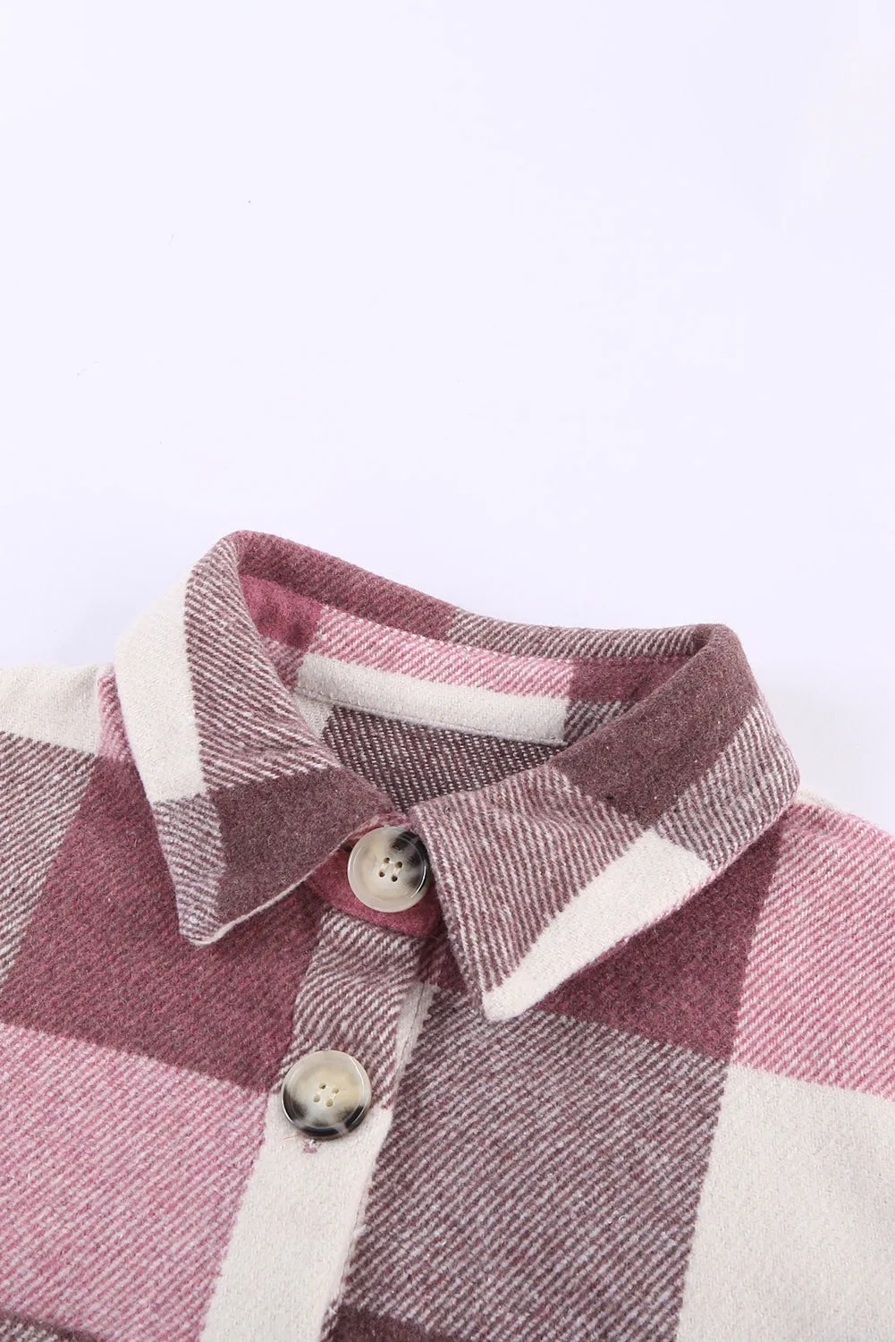 Plaid Color Block Buttoned Pocket Long Sleeve Shacket