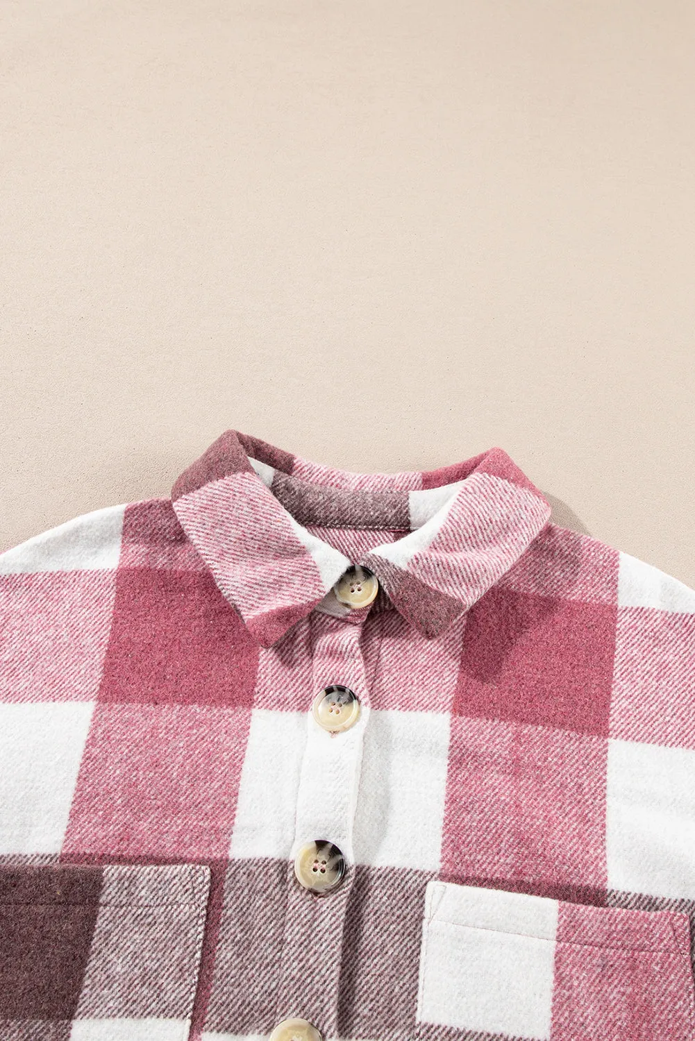 Plaid Colour Block Buttoned Long Sleeve Jacket with Pocket