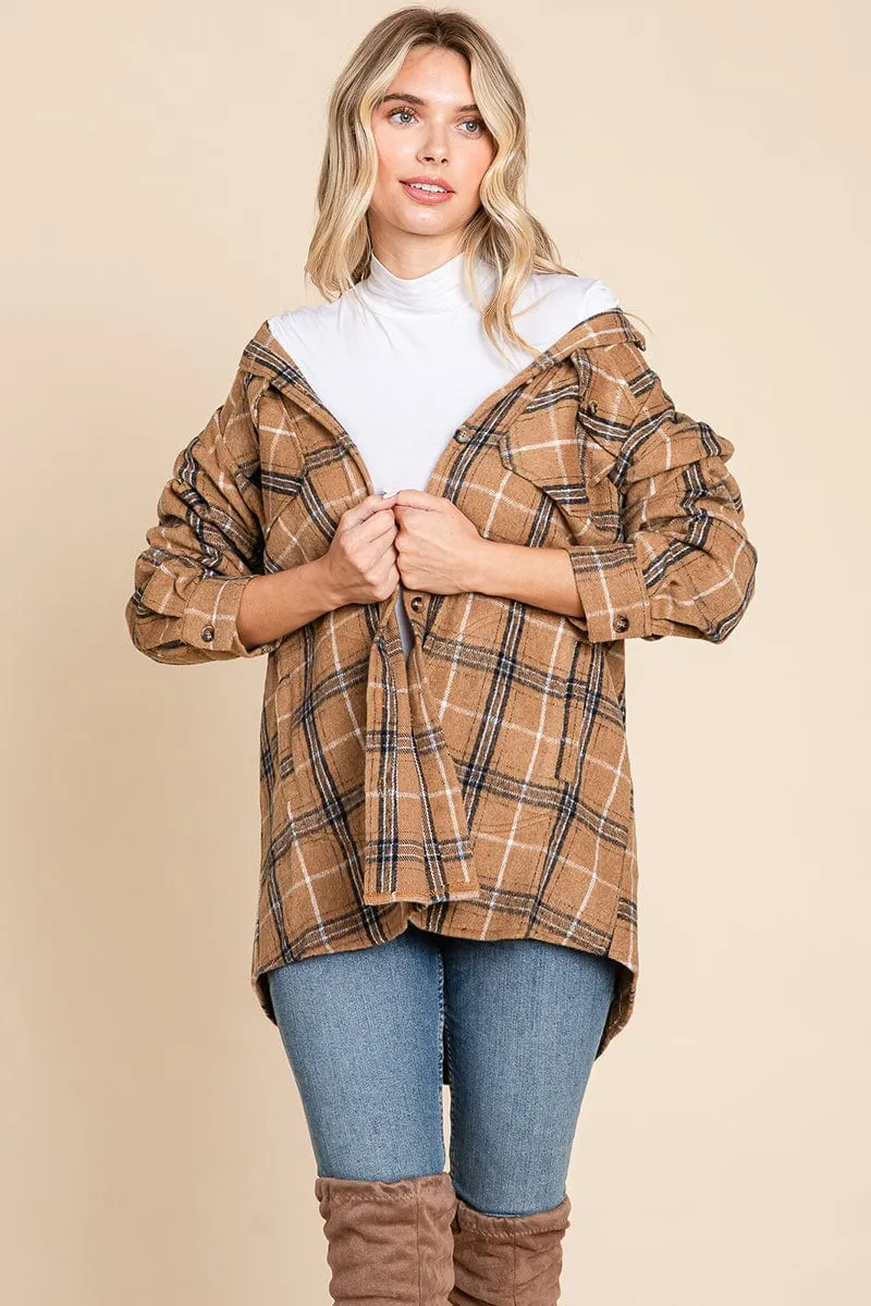 Plaid Flannel Collared Shacket Shirt Jacket