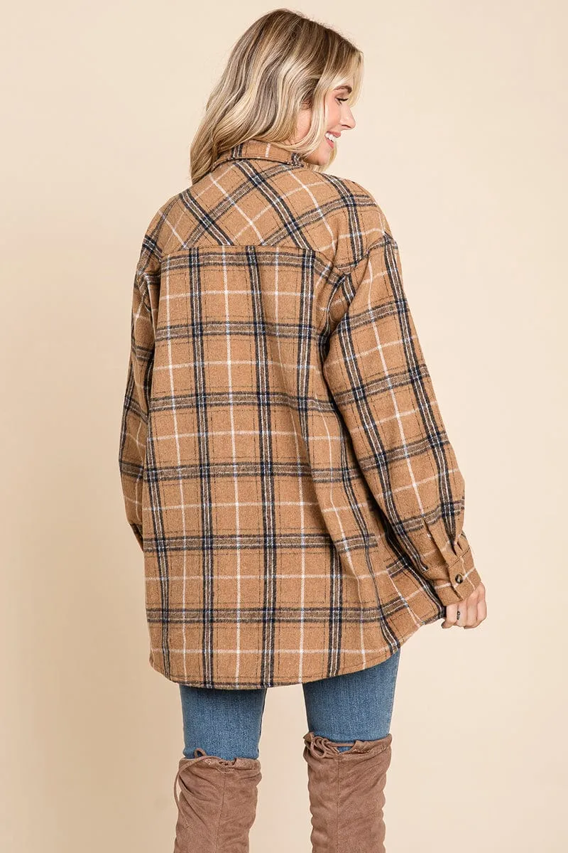 Plaid Flannel Collared Shacket Shirt Jacket