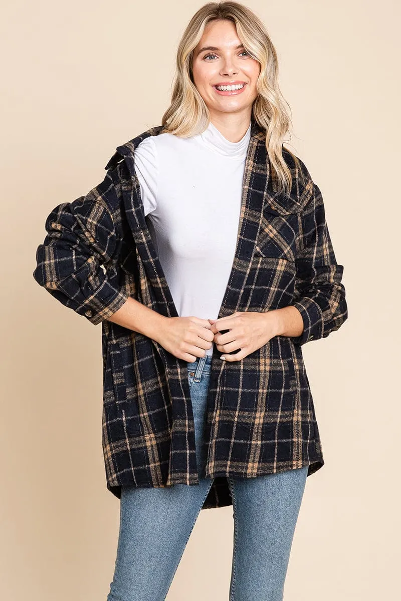 Plaid Flannel Collared Shacket Shirt Jacket