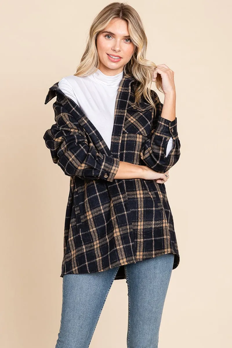 Plaid Flannel Collared Shacket Shirt Jacket