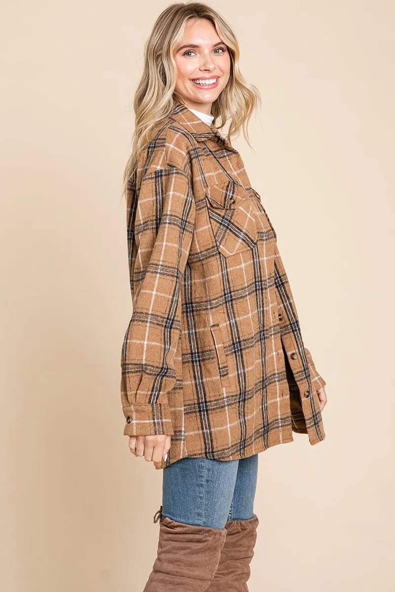 Plaid Flannel Collared Shacket Shirt Jacket