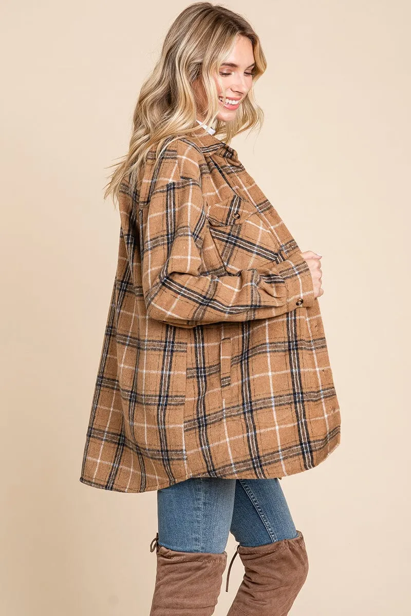 Plaid Flannel Collared Shacket Shirt Jacket