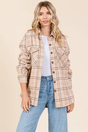 Plaid Long Sleeve Button Up Flannel Shacket Jacket