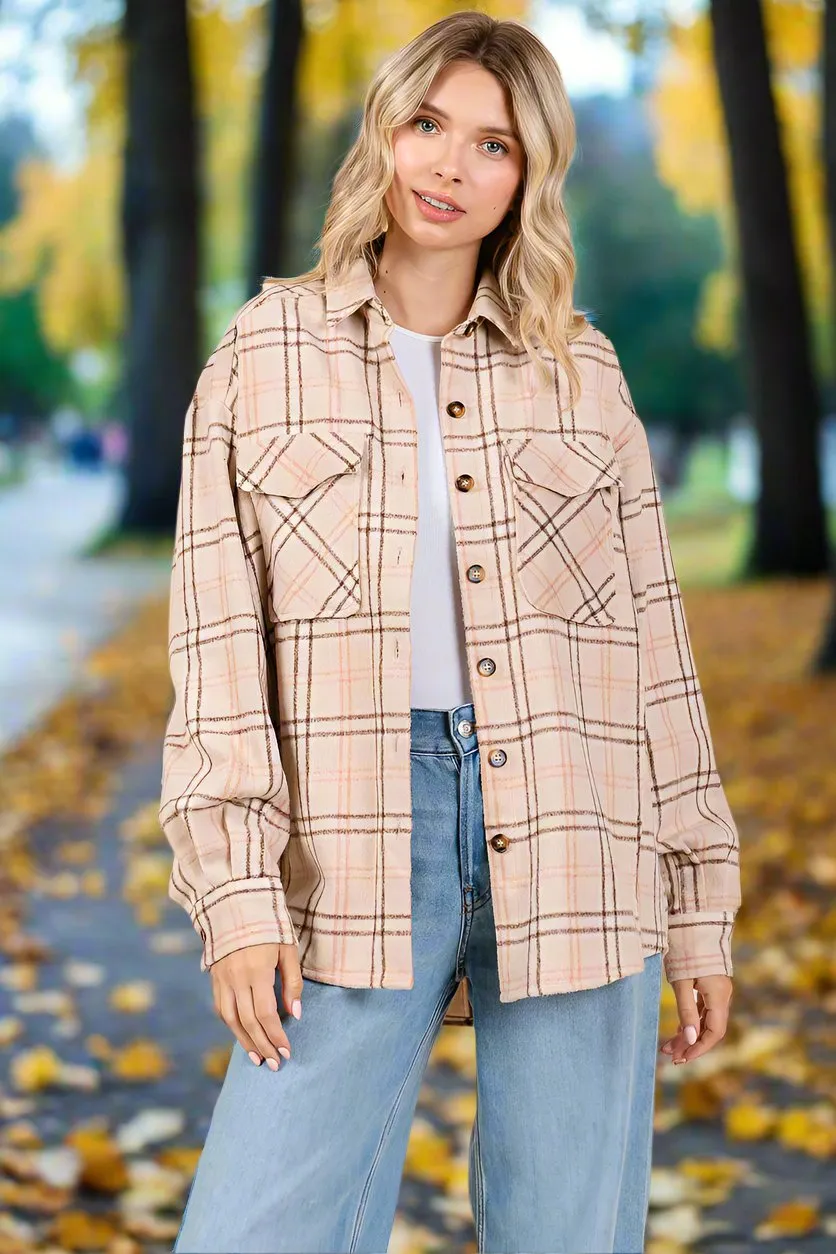 Plaid Long Sleeve Button Up Flannel Shacket Jacket