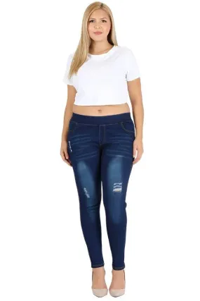 Plus Size High Waist Ripped Denim Jeggings Pants