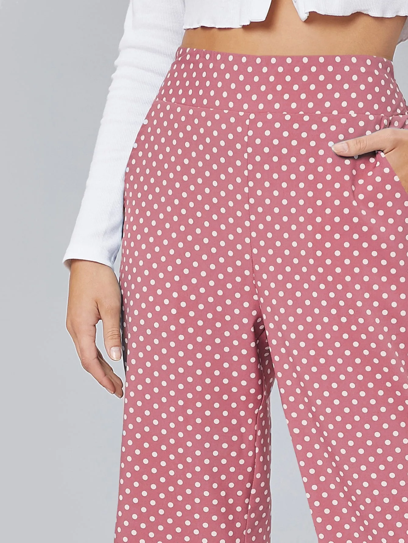 Polka Dot Shirred Waist Palazzo High Waist Pants