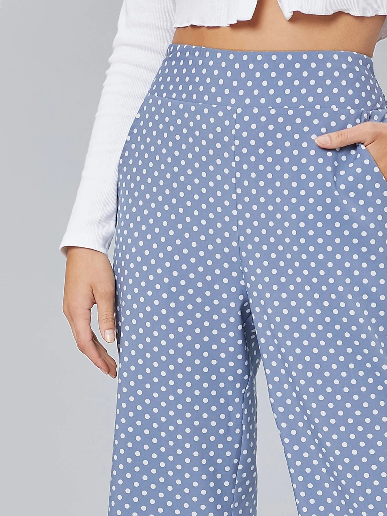 Polka Dot Shirred Waist Palazzo High Waist Pants