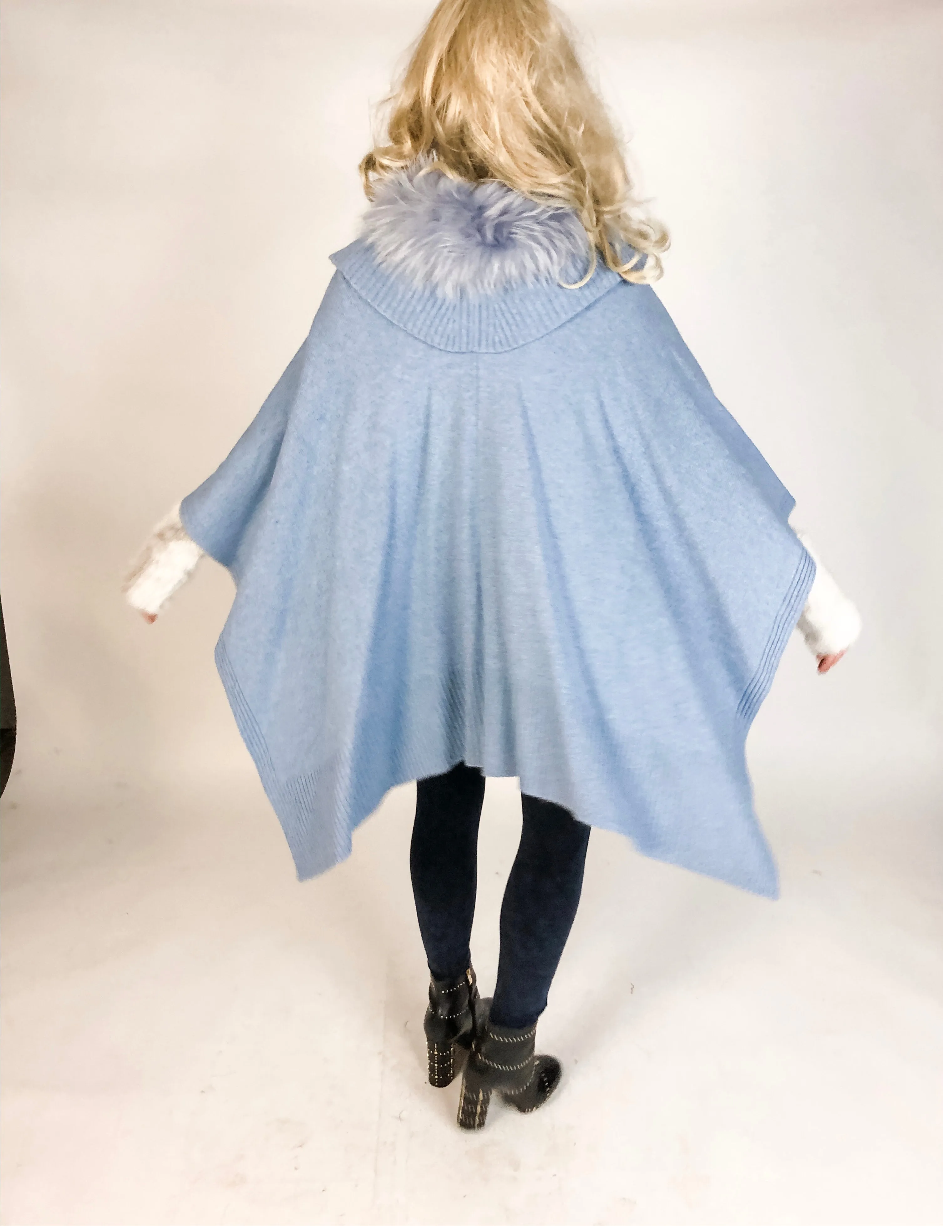 Premium Cashmere Cape with Fur Collar