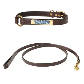 Premium Leather Dog Collar   Leash